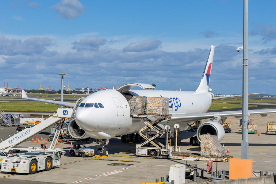 A freighter aircraft being loaded.