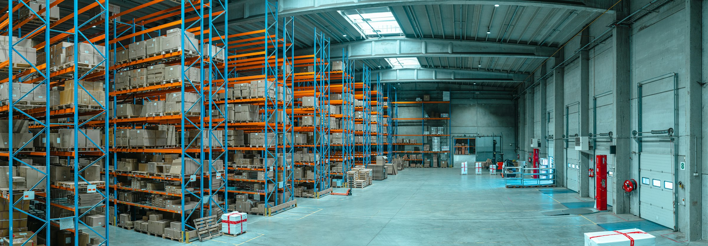 Racked distribution warehouse interior.
